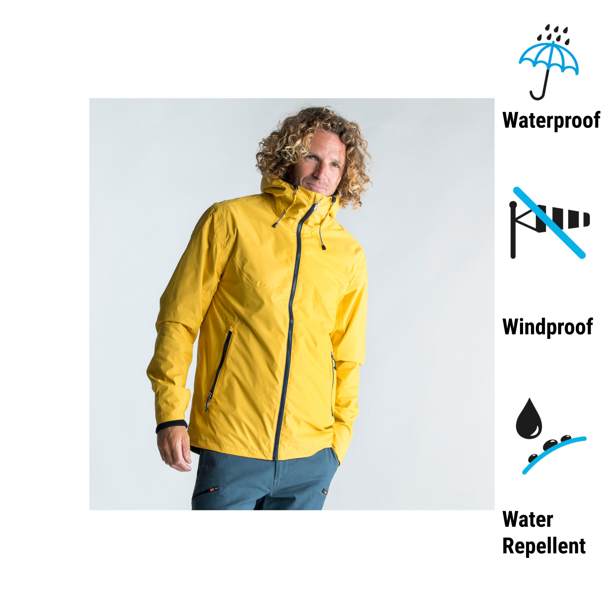 Men’s waterproof and windproof sailing jacket, 100 white petroleum 5/6