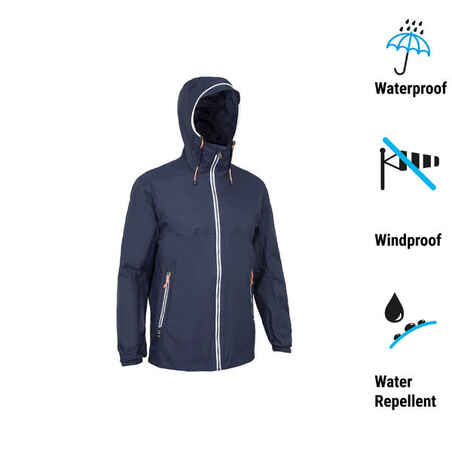 Chaqueta impermeable lluvia vela Hombre Sailing 100 azul blanco