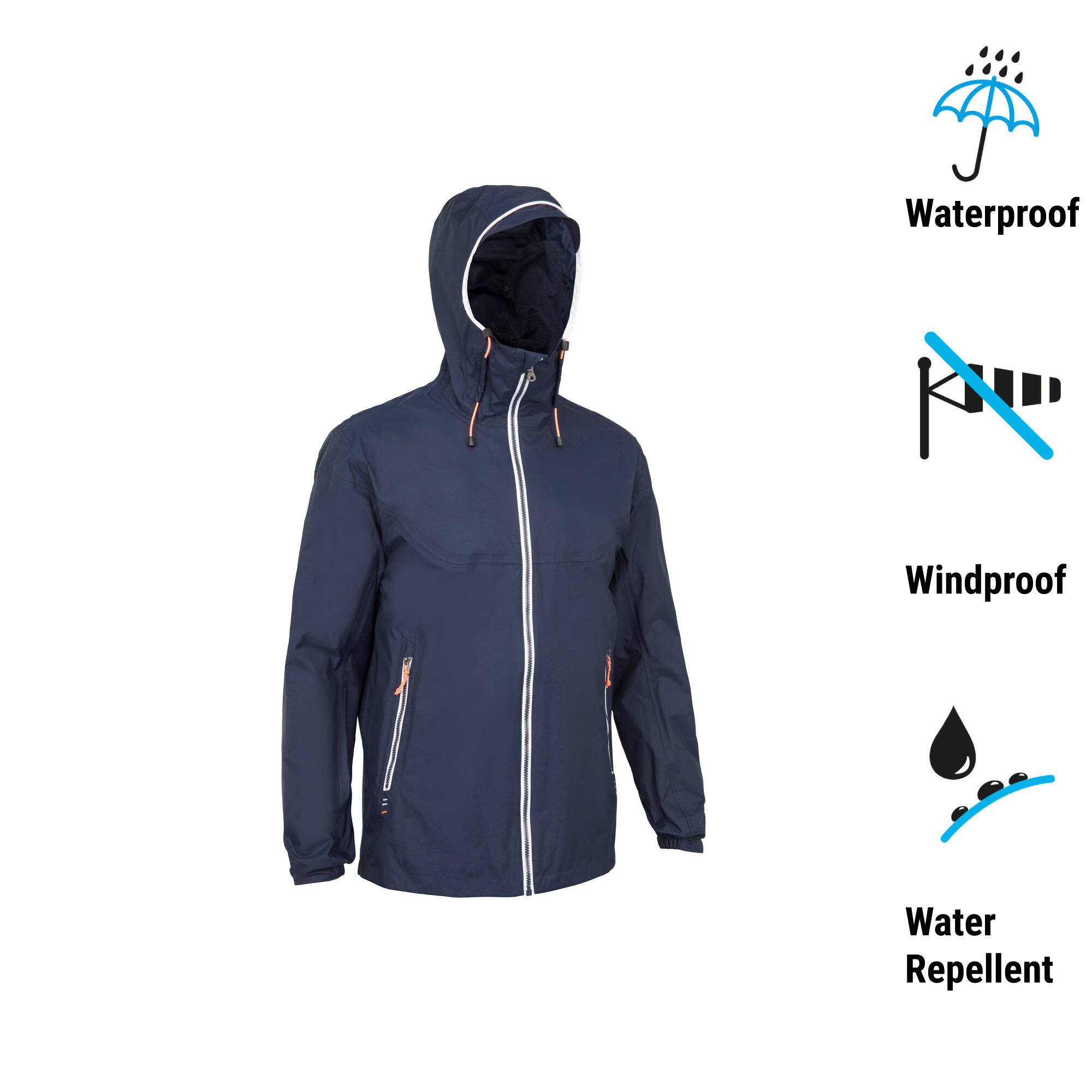 Men’s waterproof and windproof sailing jacket, 100 white petroleum 2/6