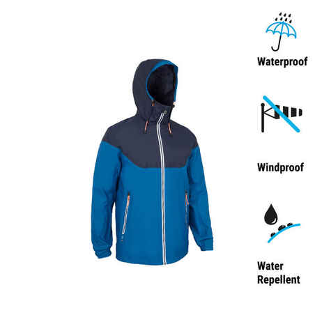 Chaqueta impermeable lluvia vela Hombre Sailing 100 azul blanco