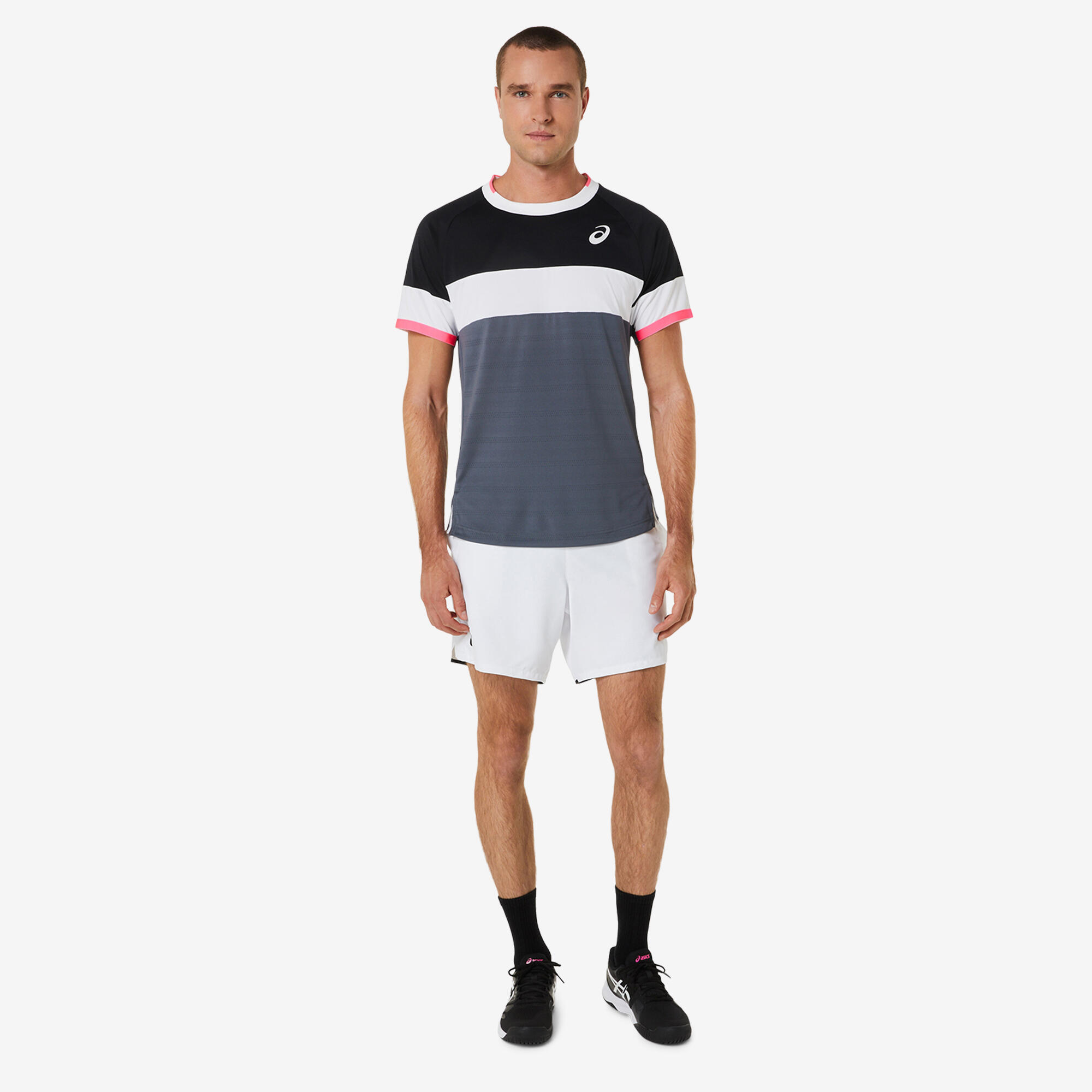 Men's Short-Sleeved Tennis T-Shirt Match - Grey/White/Black/Pink 6/6