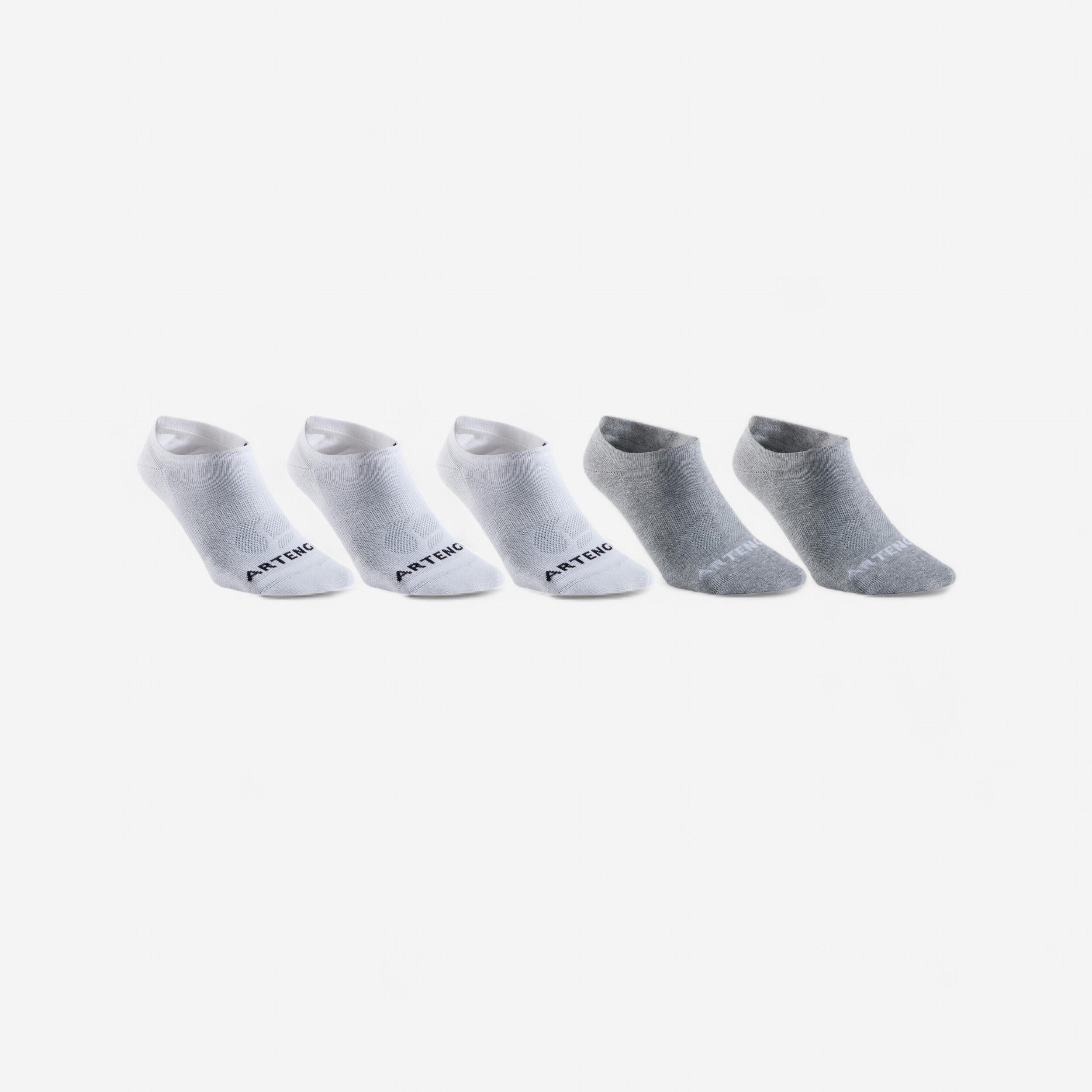 LOW SPORTS SOCKS ARTENGO RS 160 WHITE GREY PACK OF 5