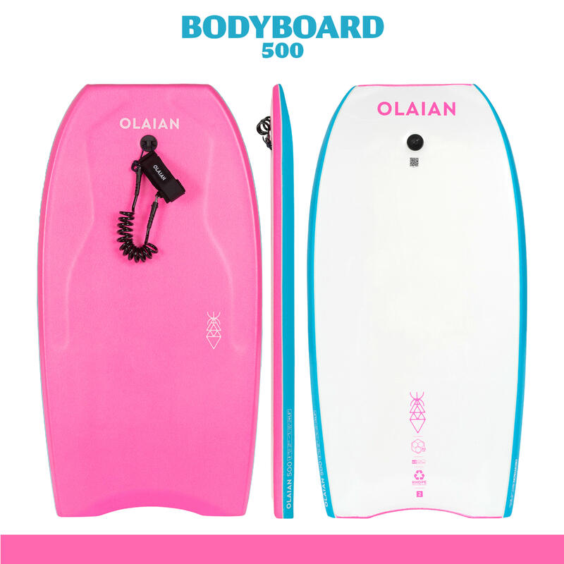 Bodyboard 500 leash rosa-bianco