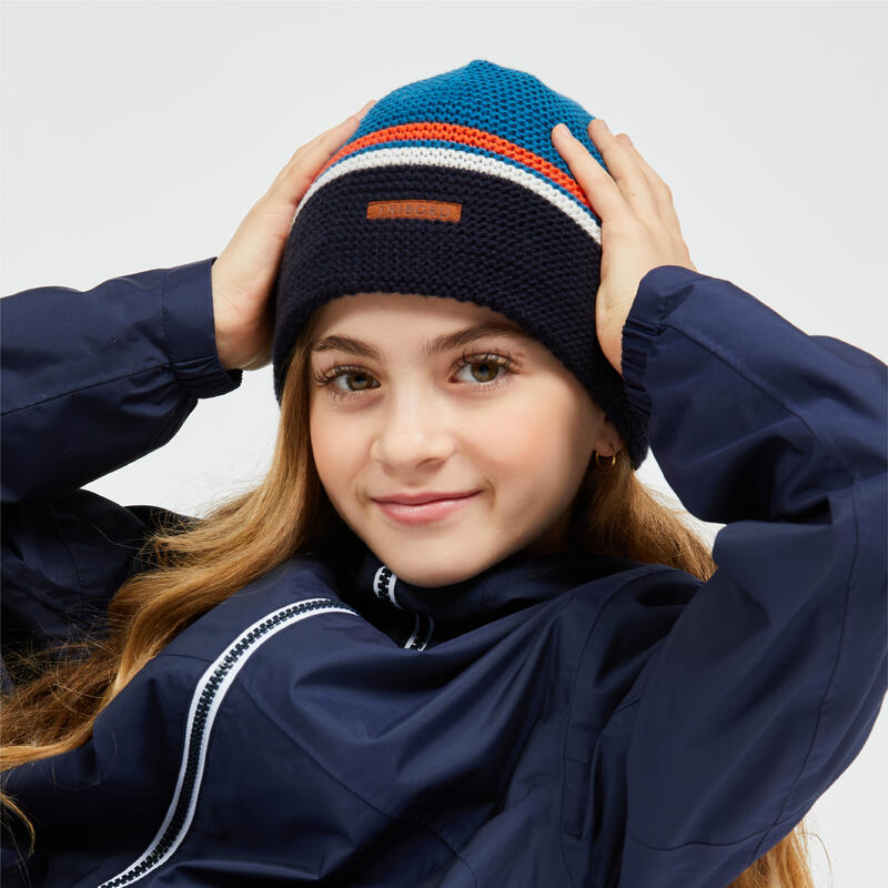 Gorro forro polar cortavientos Niños rayas azul