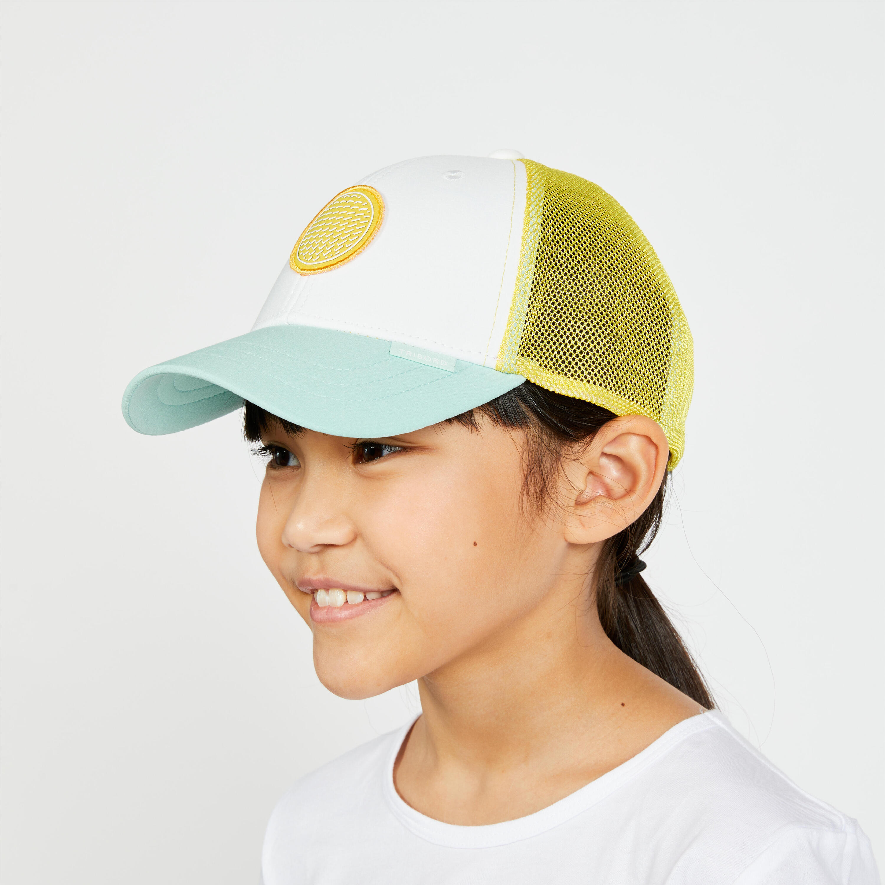 Kids' sailing cap Sailing 500 - white yellow 3/4