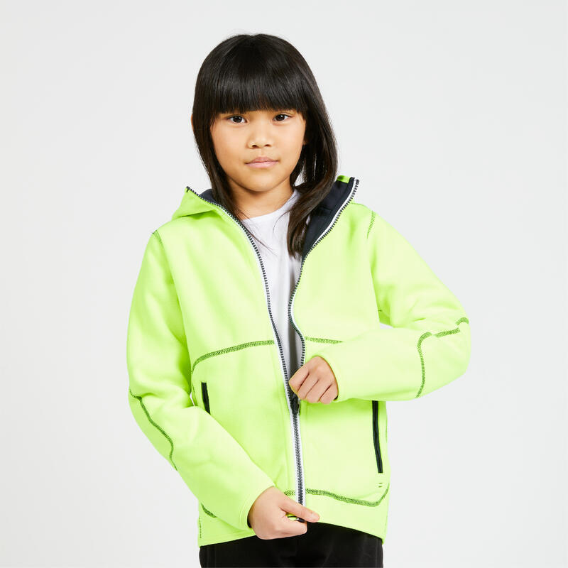 Veste polaire chaude réversible enfant Sailing 500 Bleu marine jaune fluo