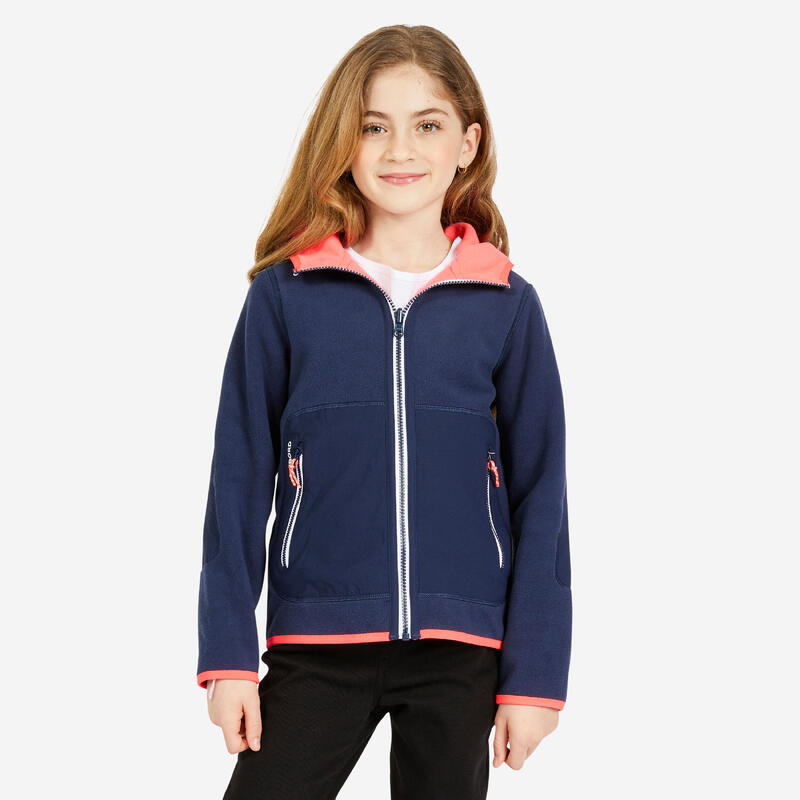 Warm fleece vest voor zeilen kinderen Sailing 500 omkeerbaar marineblauw roze