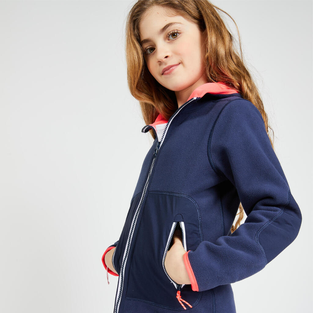 Veste polaire de voile, chaude et réversible, enfant, 500, bleu navy / moutarde