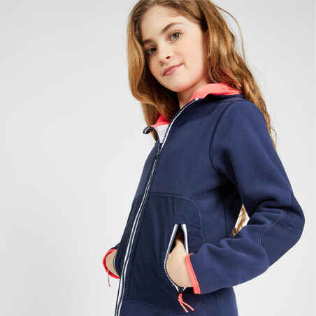 Kids' warm reversible sailing fleece 500 - Navy/pink