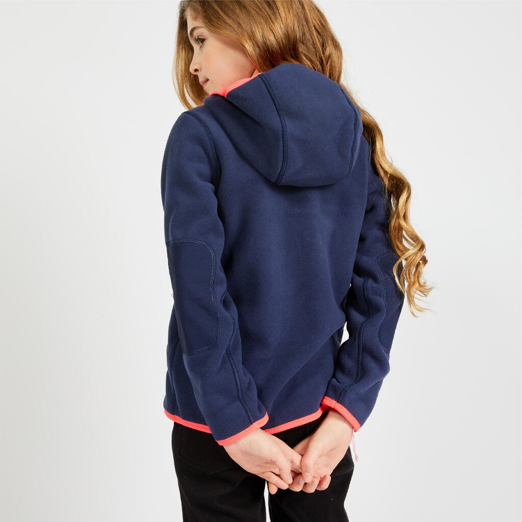 Kids’ Sailing fleece jacket, warm and reversible, 500, navy blue/neon yellow