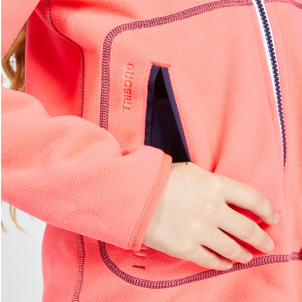 Veste polaire de voile, chaude et réversible, enfant, 500, bleu navy / moutarde