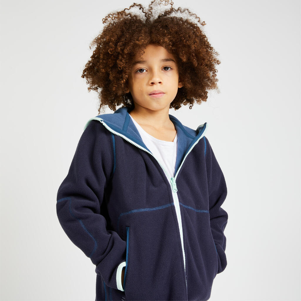 Kids' warm reversible sailing fleece 500 - Blue ocean navy