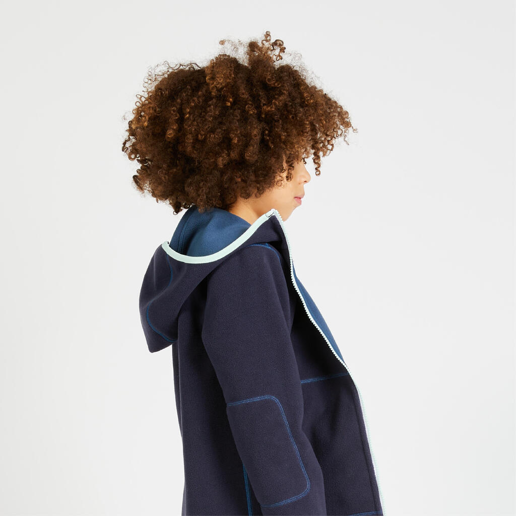 Kids' warm reversible sailing fleece 500 - Blue ocean navy