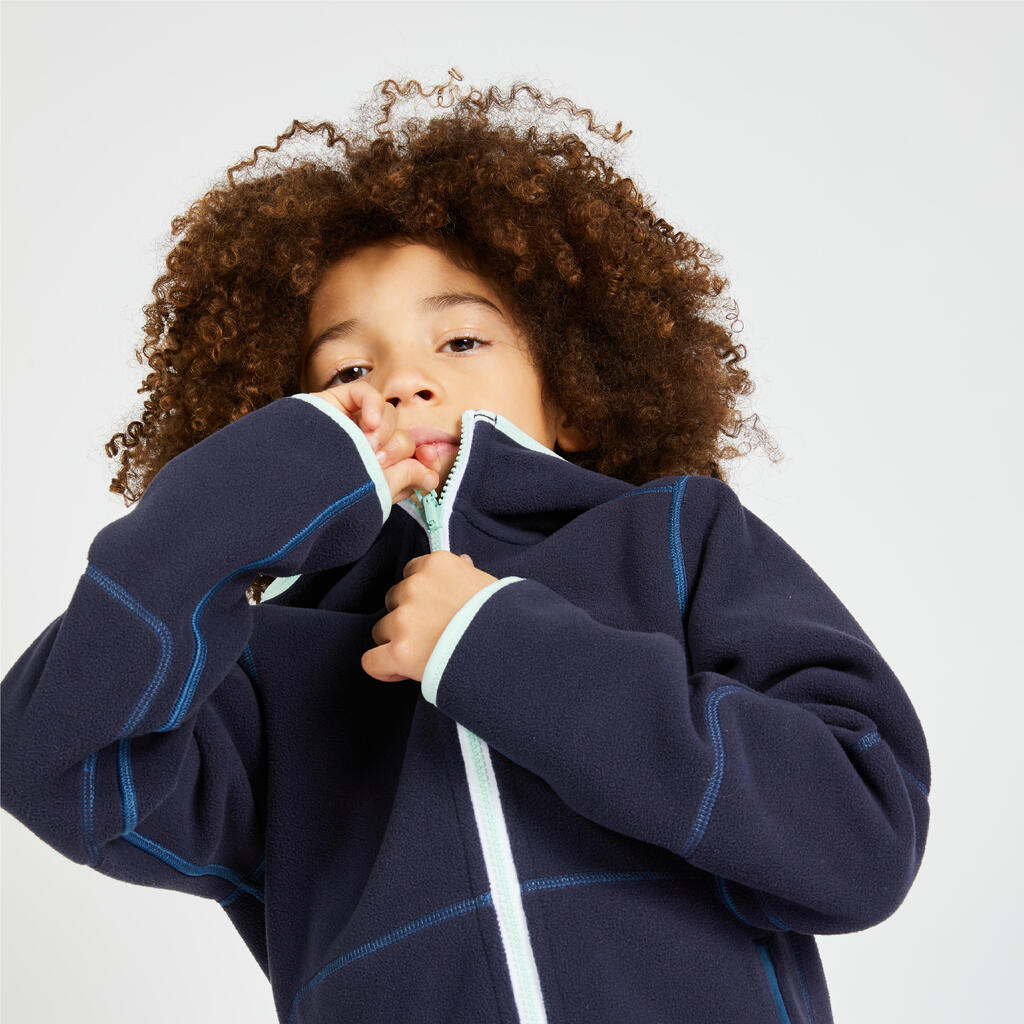 Kids' warm reversible sailing fleece 500 - Blue ocean navy