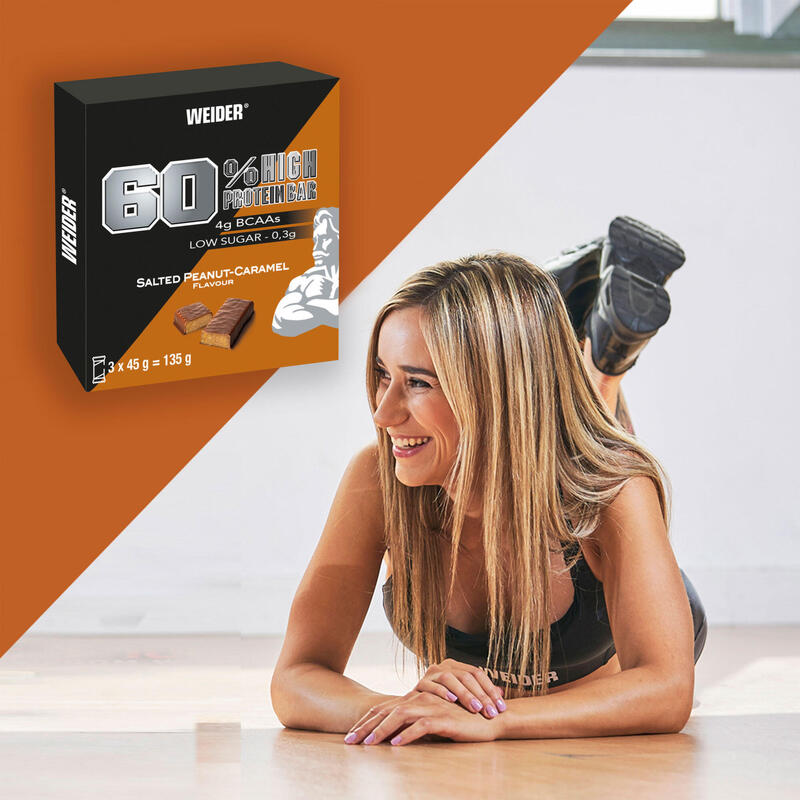 Baton Proteic 60% WEIDER Caramel și unt de arahide x3 