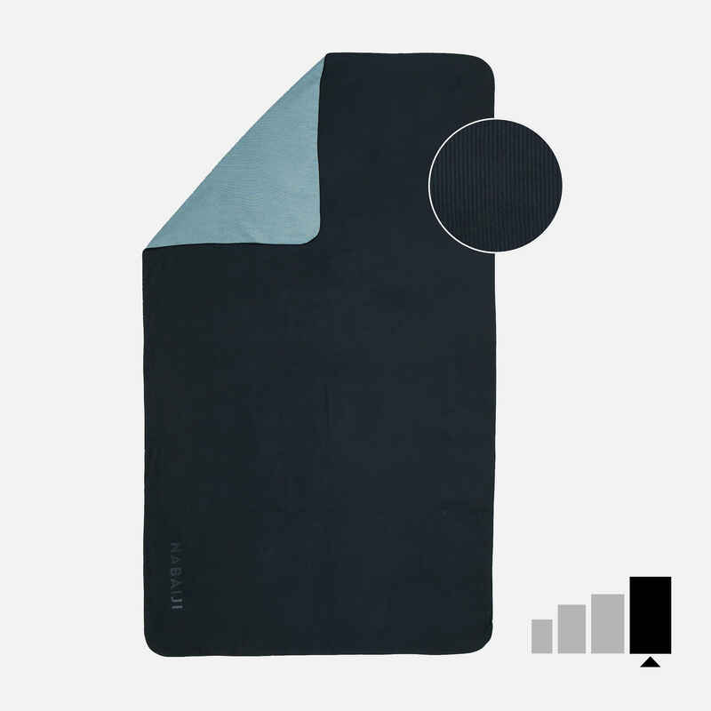 Mikrofaser-Handtuch XL 110 × 175 cm - gestreift schwarz/grau 