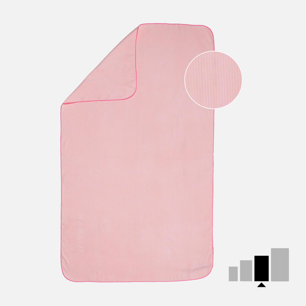 Serviette de bain microfibre à rayures rose clair taille L 80 x 130 cm