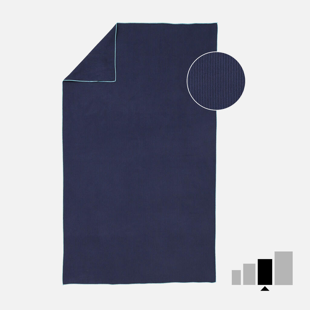 Serviette de bain microfibre à rayures bleu foncé taille L 80 x 130 cm