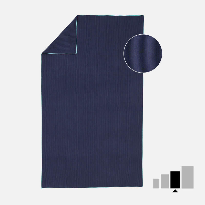 游泳微纖維毛巾L號80 x 130 cm - 深藍色條紋