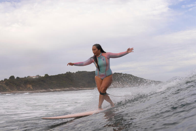 Kostium kąpielowy jednoczęściowy surfingowy damski Olaian Dani Blur długi rękaw