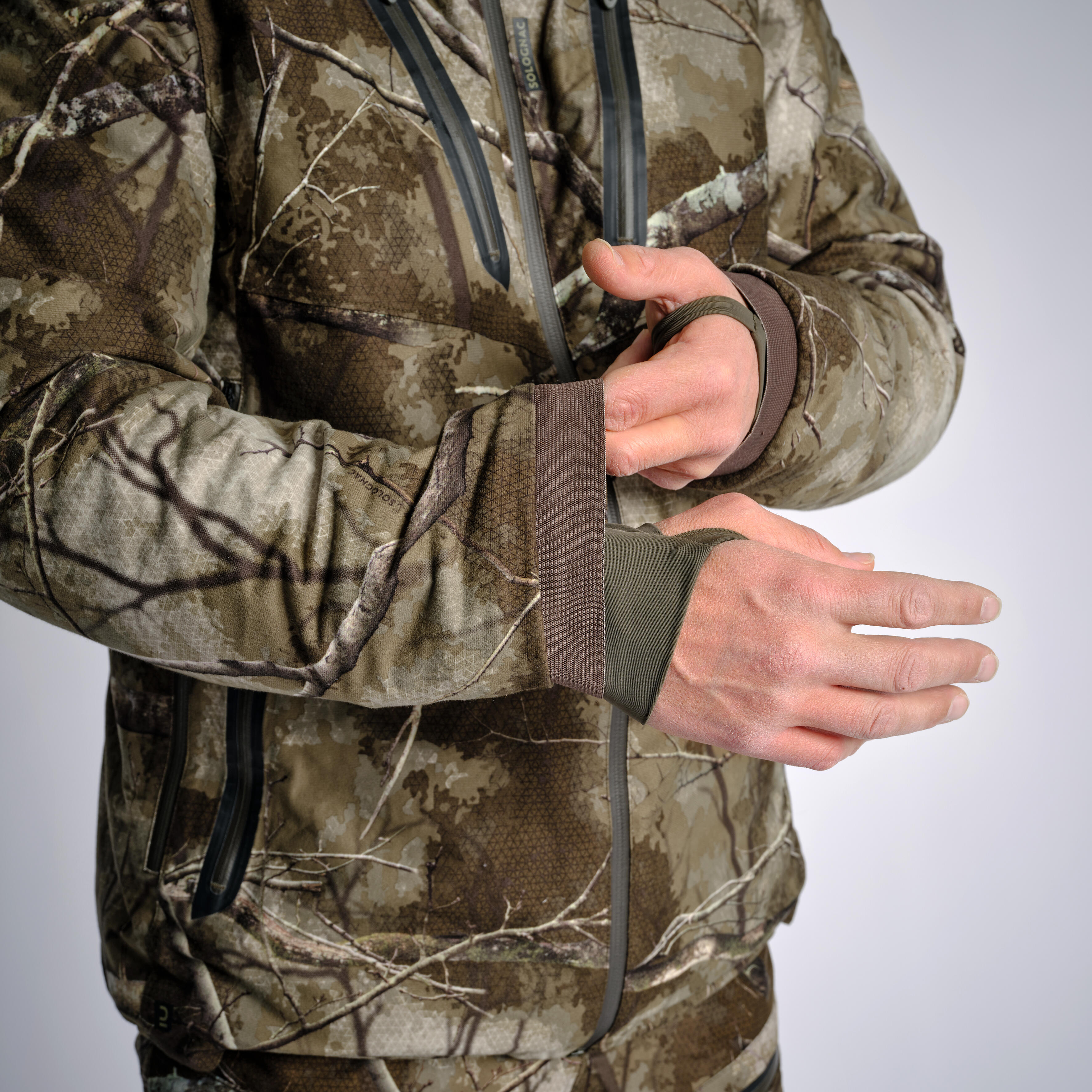 Men’s Silent Warm Waterproof Hunting Jacket, Treemetic 900 Camouflage - SOLOGNAC