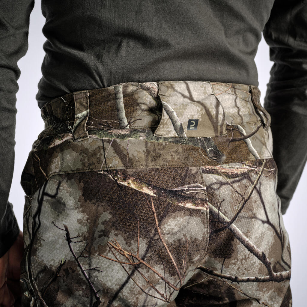 Hrejivé, nehlučné a nepremokavé poľovnícke nohavice 900 maskovanie Treemetic