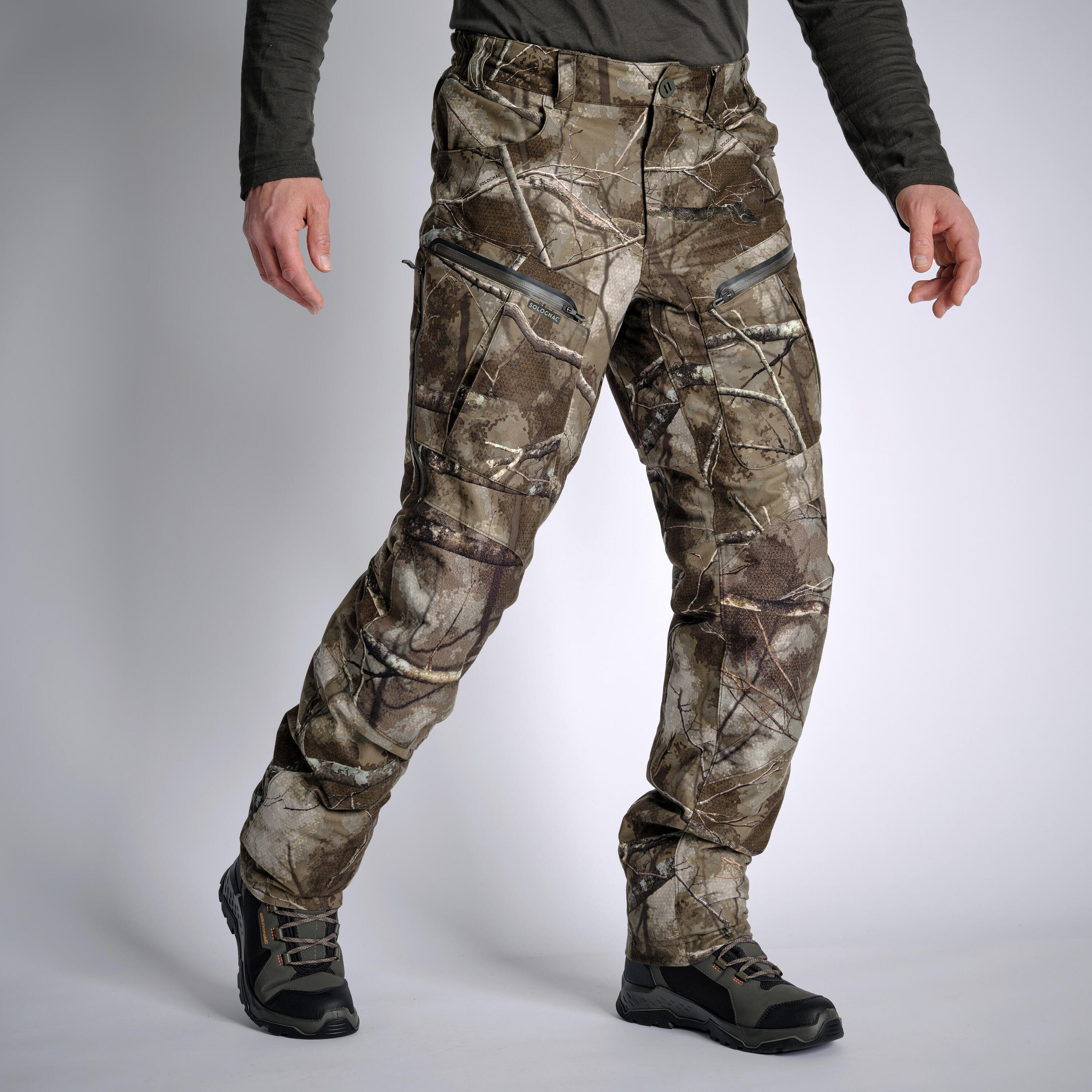 SOLOGNAC Hunting Trousers Warm Waterproof Silent Camouflage Treemetic 900