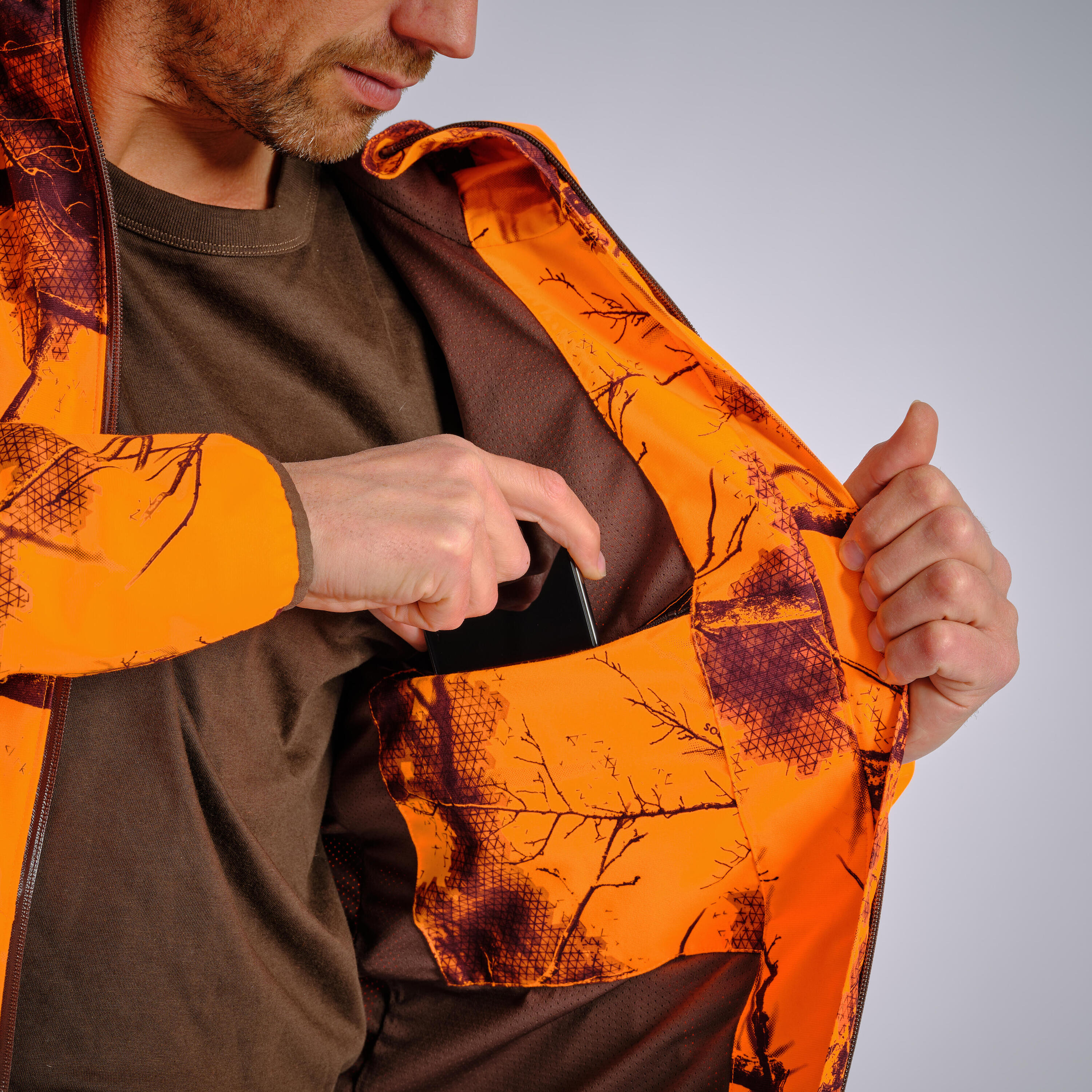 SILENT WATERPROOF HUNTING JACKET 500 - NEON LIGHT TREEMETIC 6/9