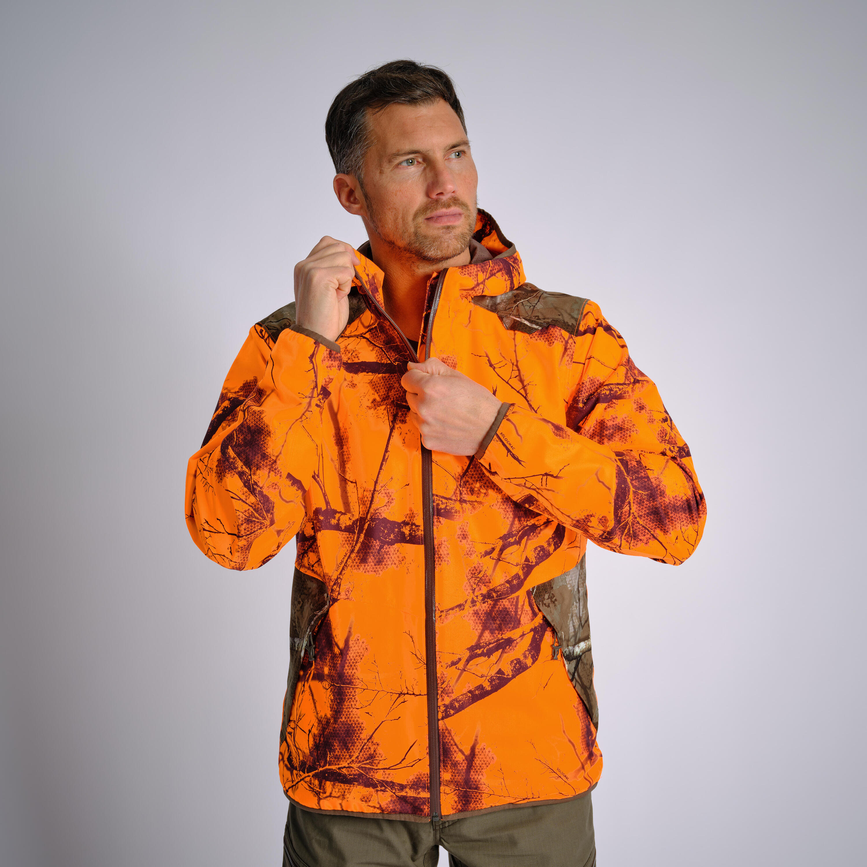 SILENT WATERPROOF HUNTING JACKET 500 - NEON LIGHT TREEMETIC 5/9