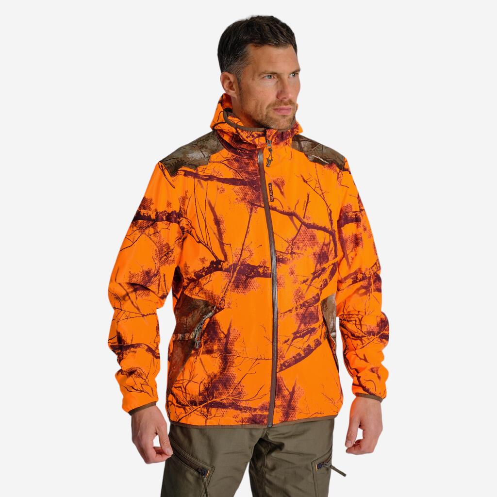 Jagd-Regenjacke 500 Treemetic geräuscharm light orange 