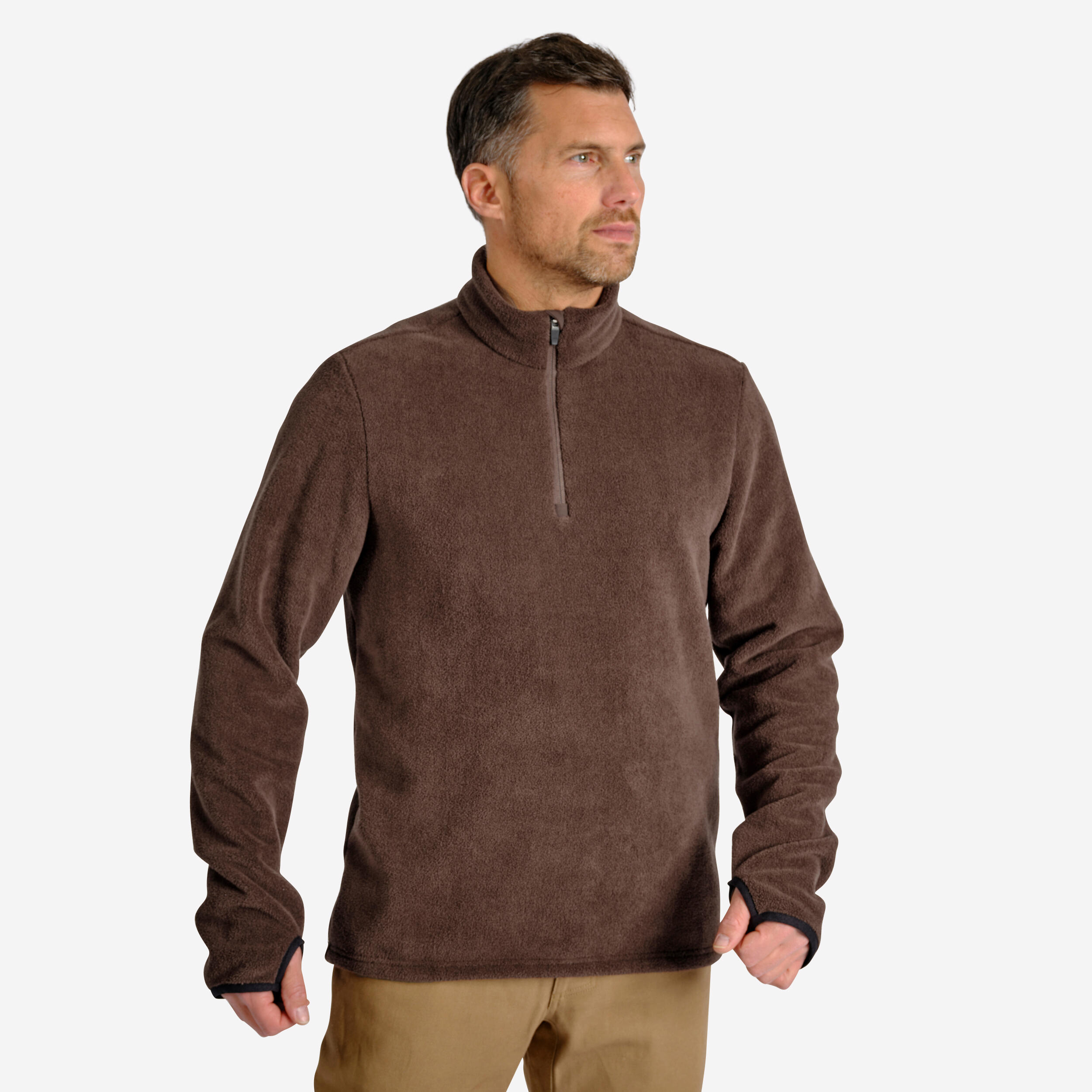 Men's Fleece Pullover - 500 Brown - Deep shale - Solognac - Decathlon