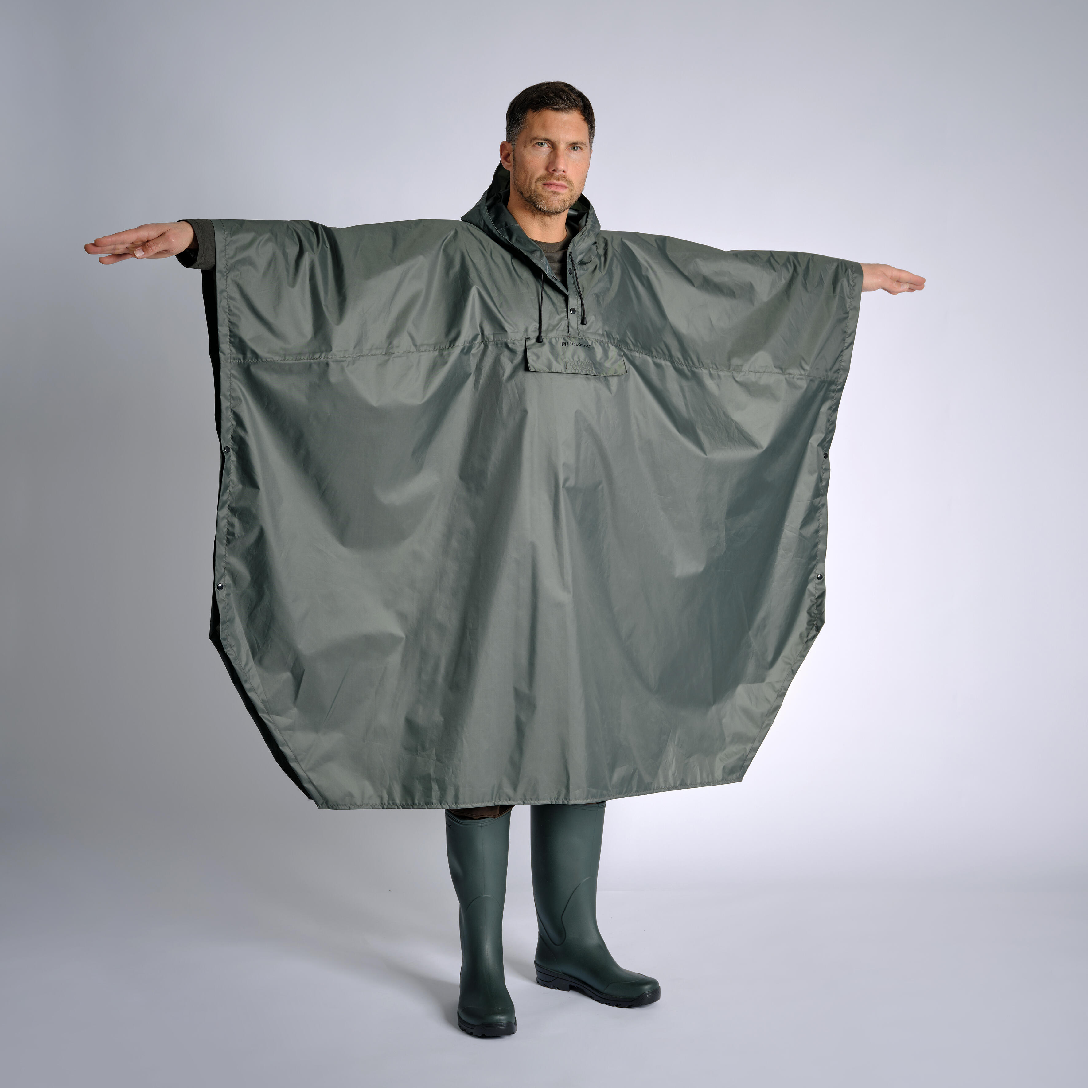 WATERPROOF LONG RAIN PONCHO 500 GREEN