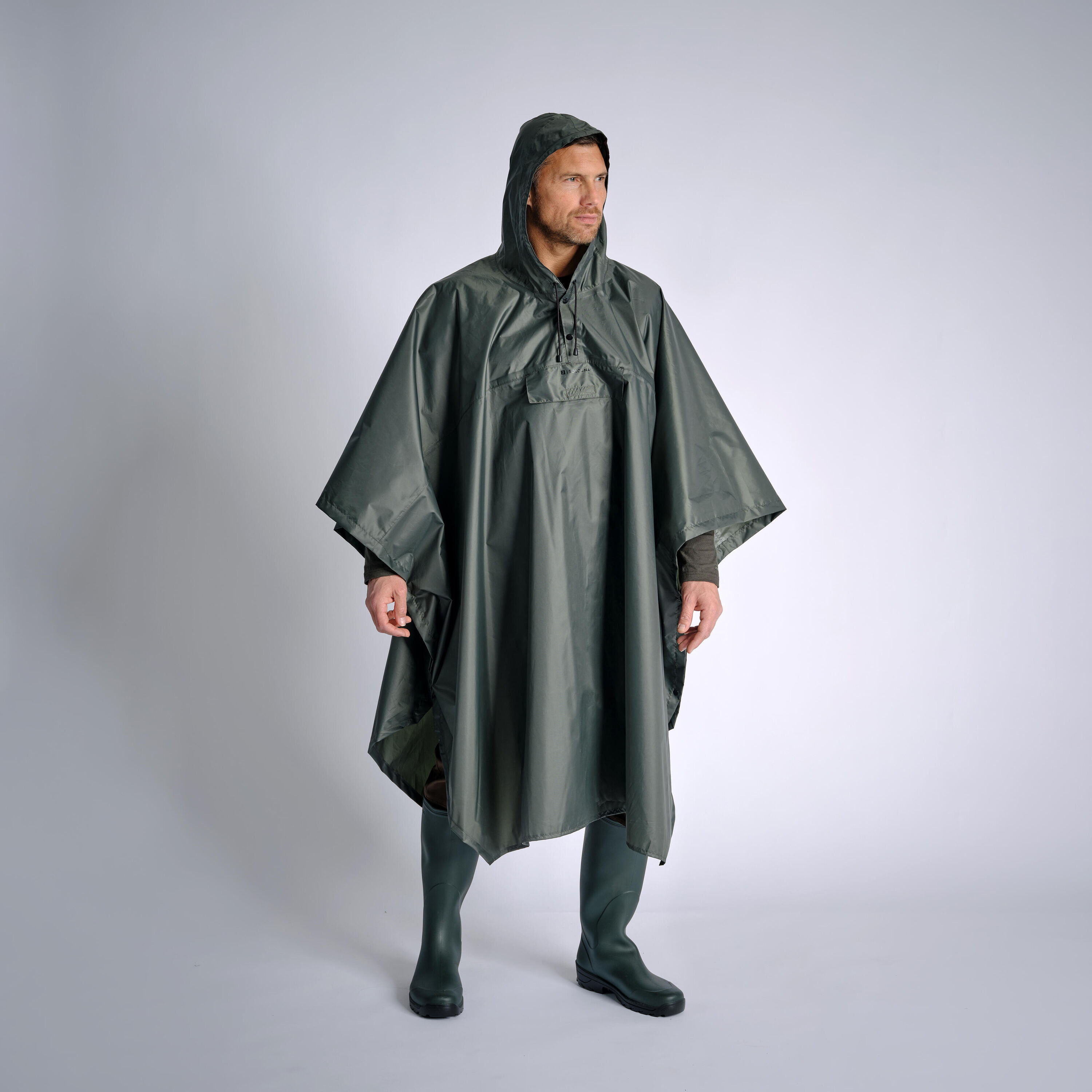 SOLOGNAC WATERPROOF LONG PONCHO 500 GREEN