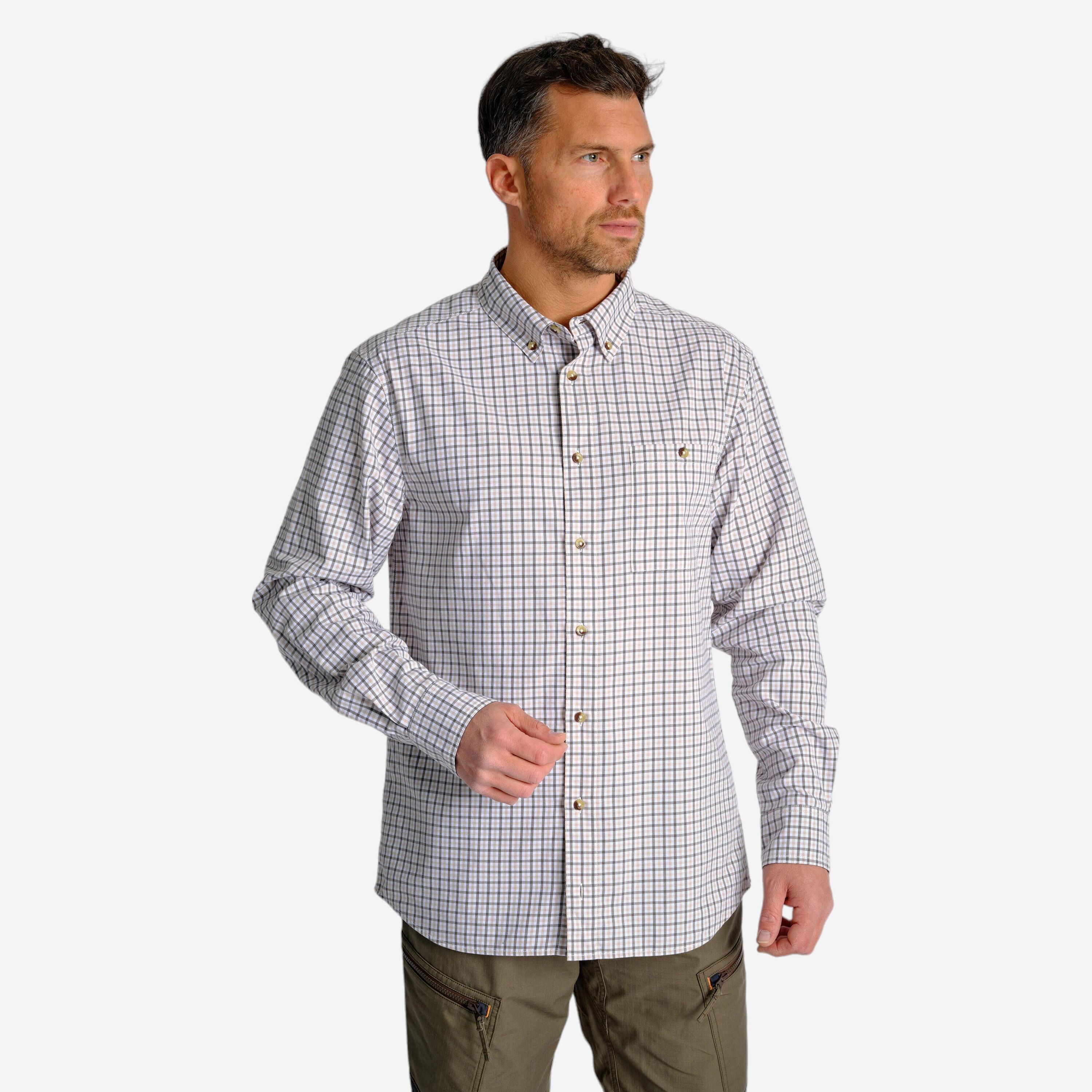 SOLOGNAC WHITE CHECKED SHIRT 100