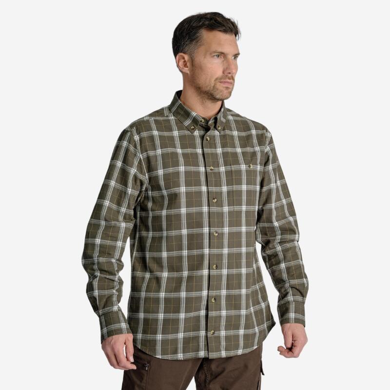 Camisa Manga Larga Hombre Caza Solognac 100 Verde Cuadros