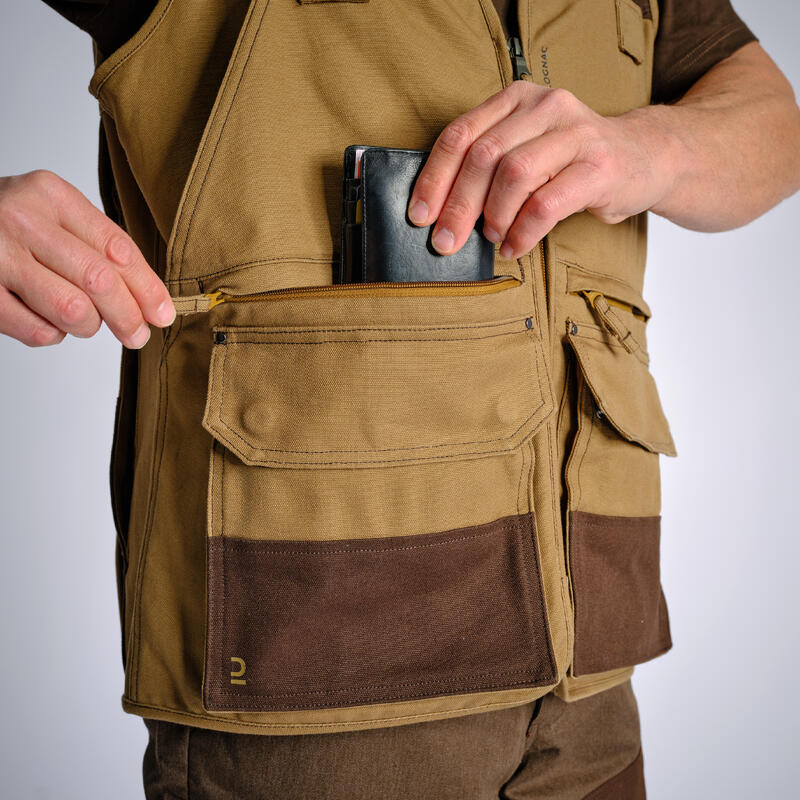 HUNTING MULTIPOCKET GILET 500 REINFORCED BROWN SOLOGNAC Decathlon
