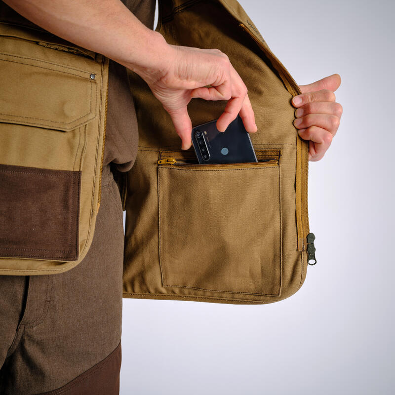 HUNTING MULTIPOCKET GILET 500 REINFORCED BROWN SOLOGNAC Decathlon