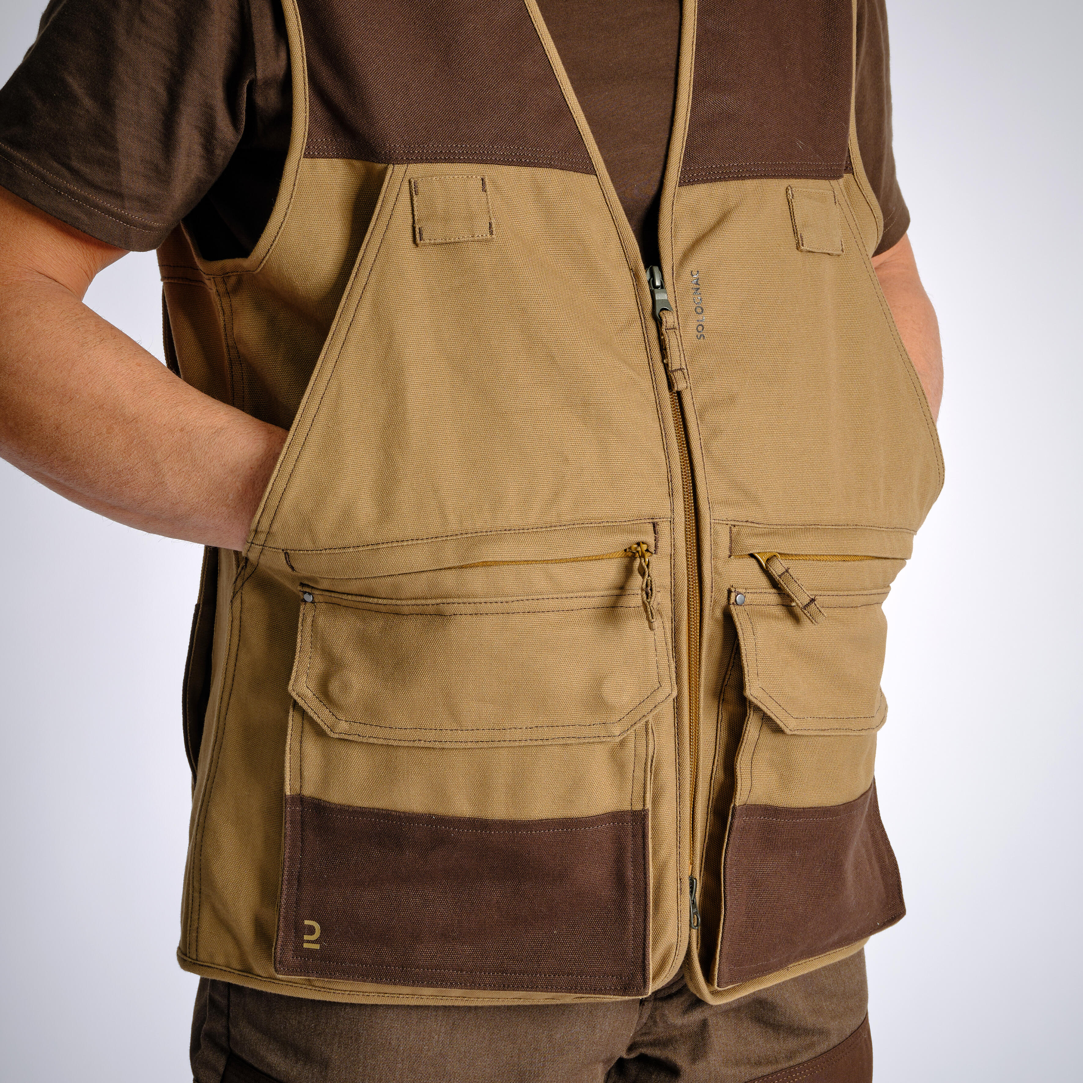 HUNTING MULTIPOCKET GILET 500 REINFORCED BROWN SOLOGNAC Decathlon
