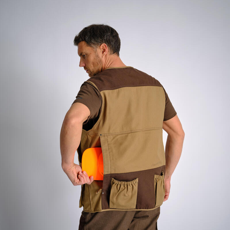 HUNTING MULTIPOCKET GILET 500 REINFORCED BROWN SOLOGNAC Decathlon