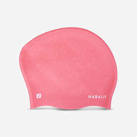 Rožnata silikonska plavalna kapa za dolge lase