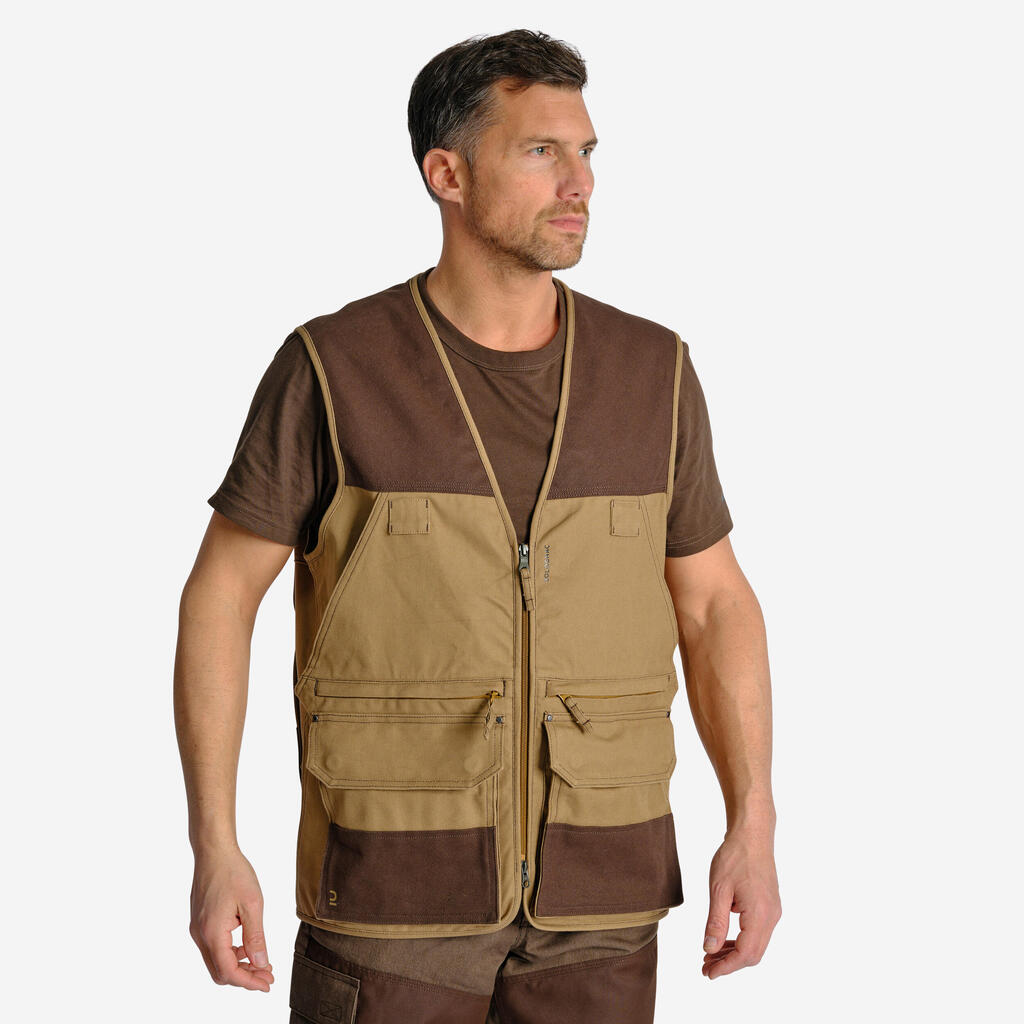 HUNTING MULTIPOCKET GILET 500 REINFORCED BROWN