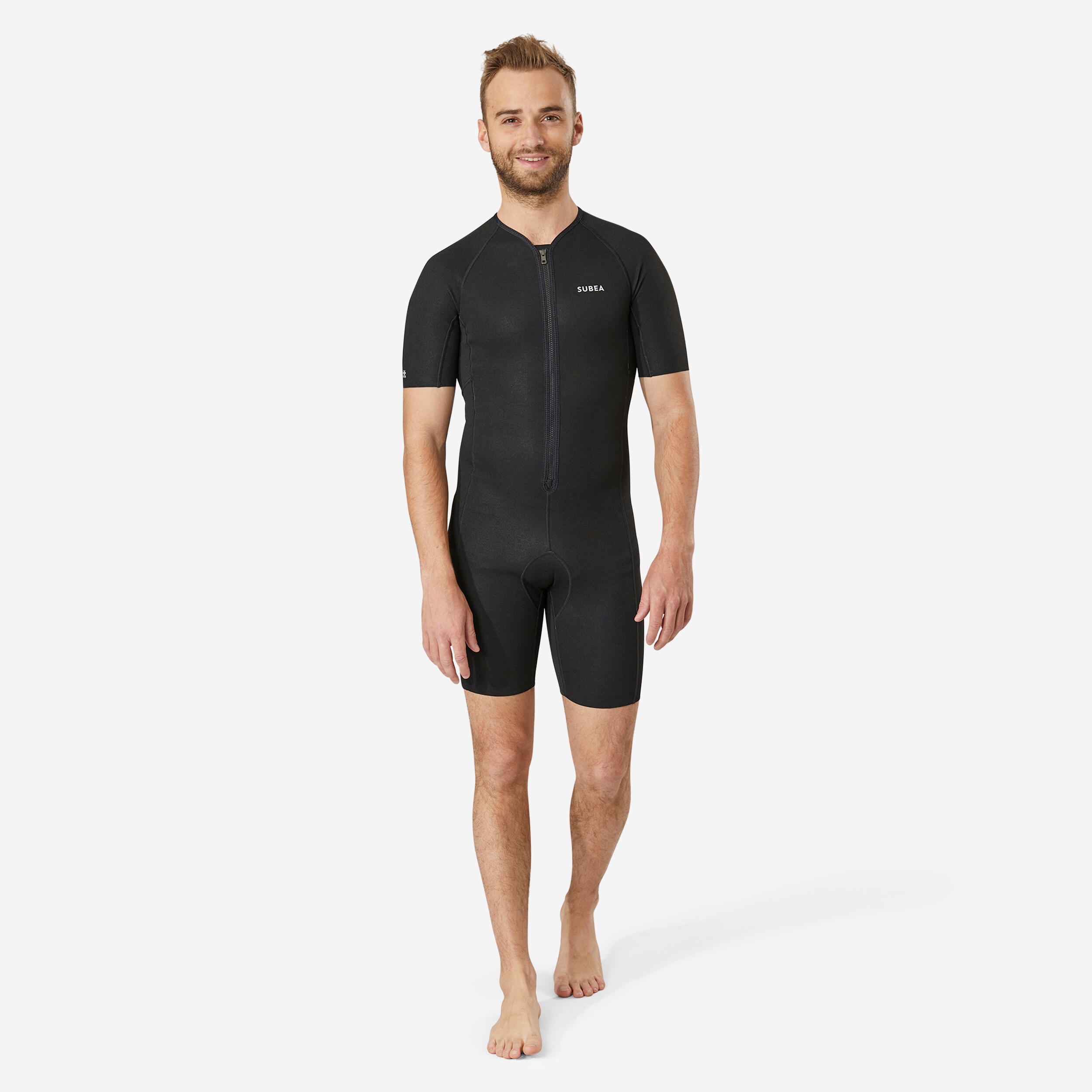 Shorty neoprene sous combinaison de plongee sous marine SCD 1mm noir gris SUBEA Decathlon