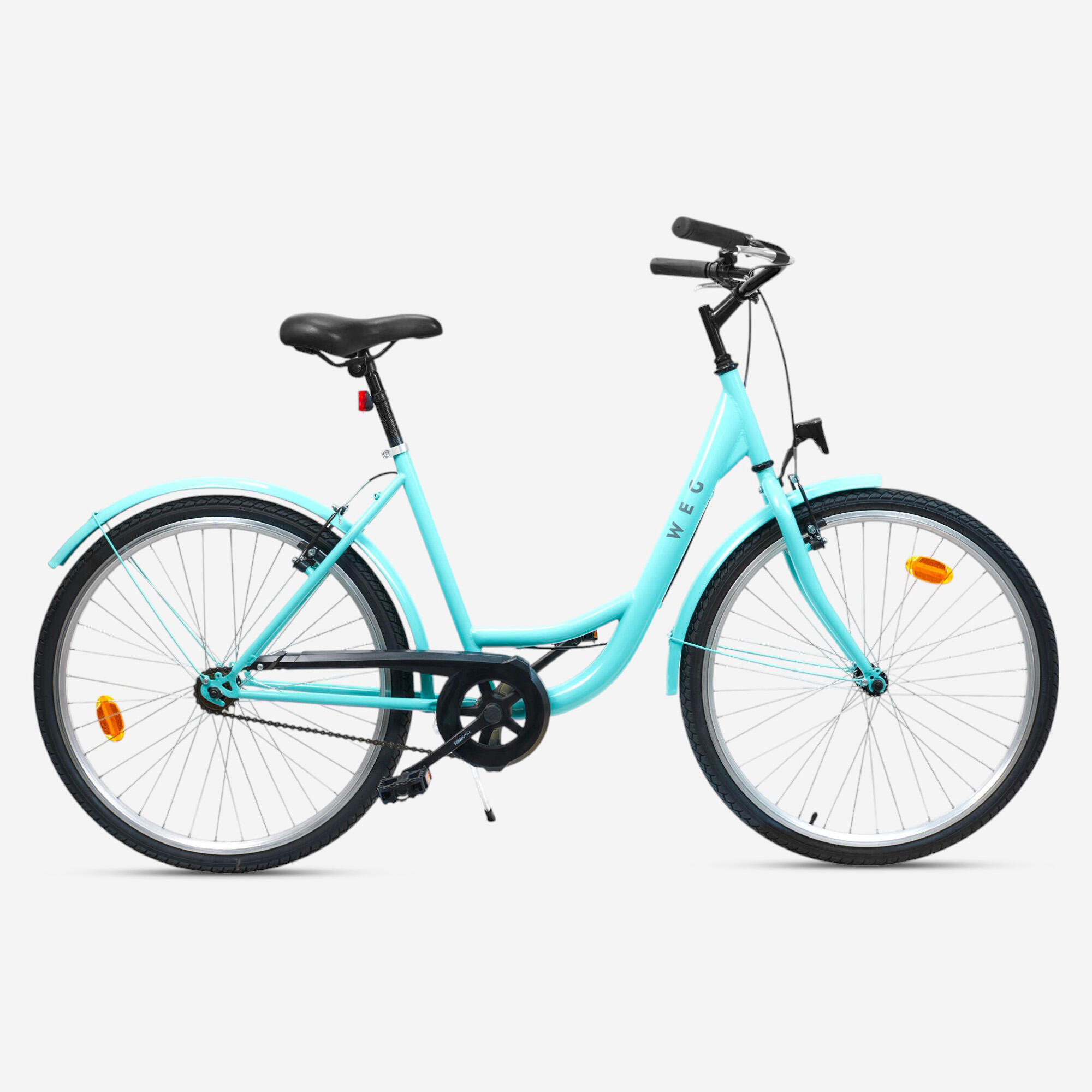 DECATHLON Bici da città WEG classica telaio basso 28" azzurra monovelocità
