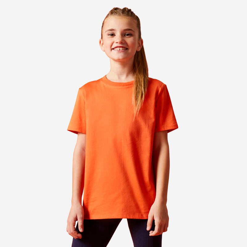 T-shirt bambino unisex ginnastica 500 regular cotone 100% arancione