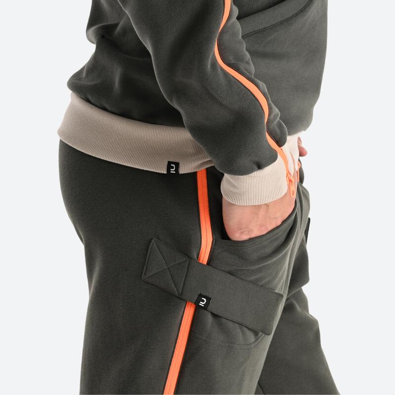 Pantaloni tuta uomo mobilità ridotta regular fit felpati con zip intera verdi
