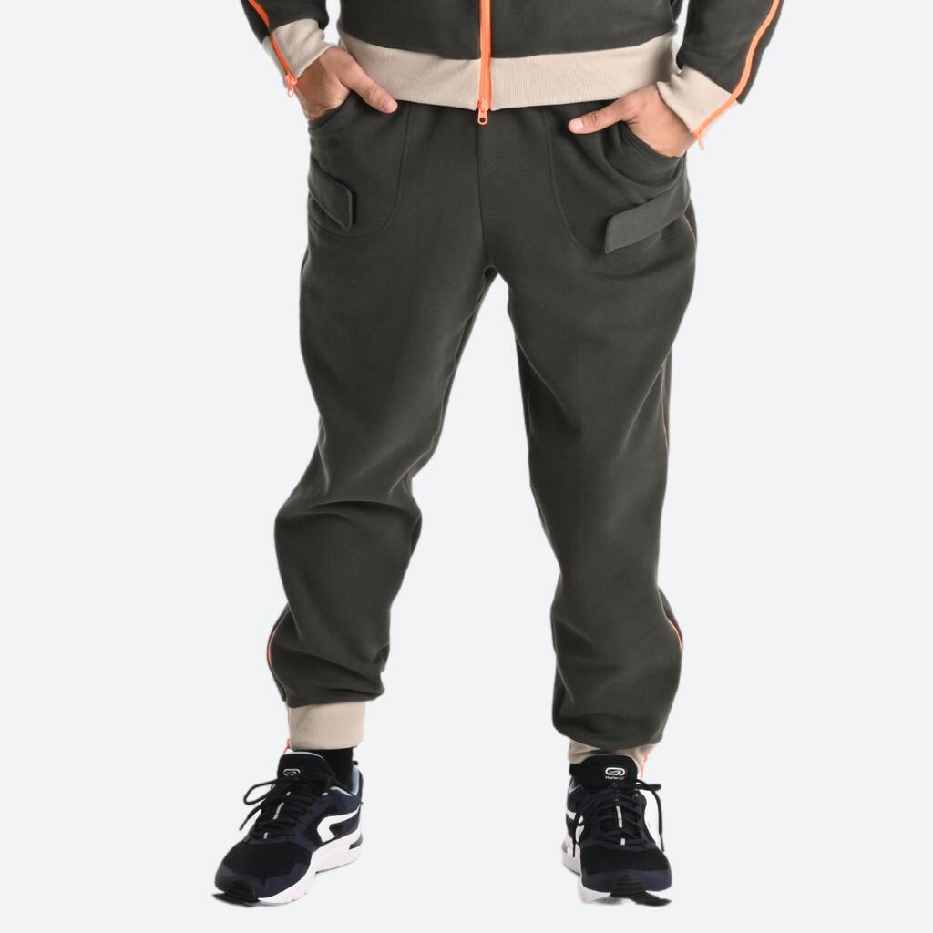 Men's Easy Dressing Jogging Bottoms with Zip-Up Openings - Olive Green