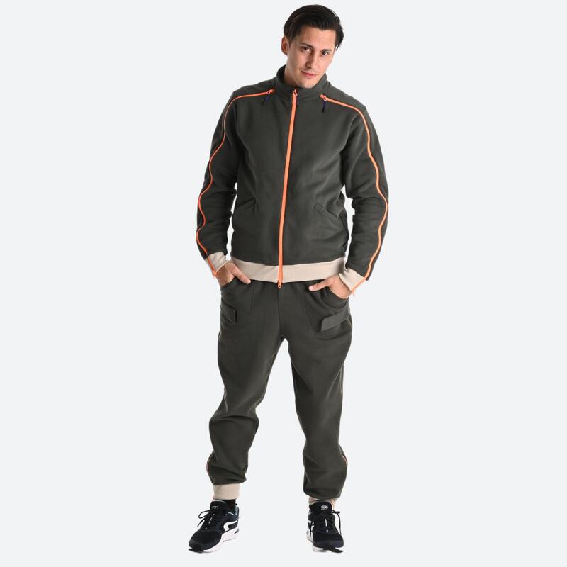 Pantaloni uomo mobilità ridotta jogging misto cotone pesante con zip intera verdi