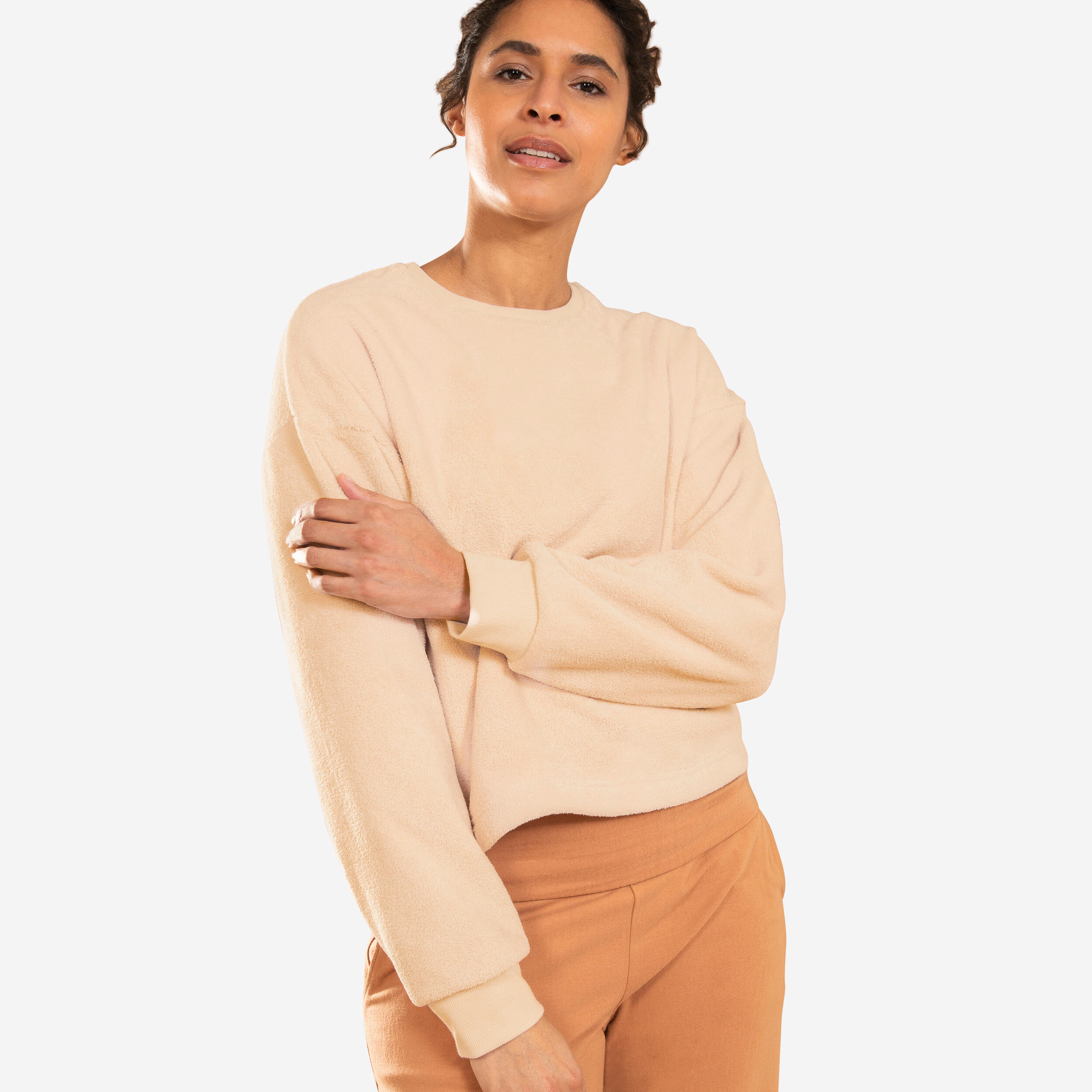 Fleece Yoga & Meditation Sweatshirt Cocoon - Beige 1/5