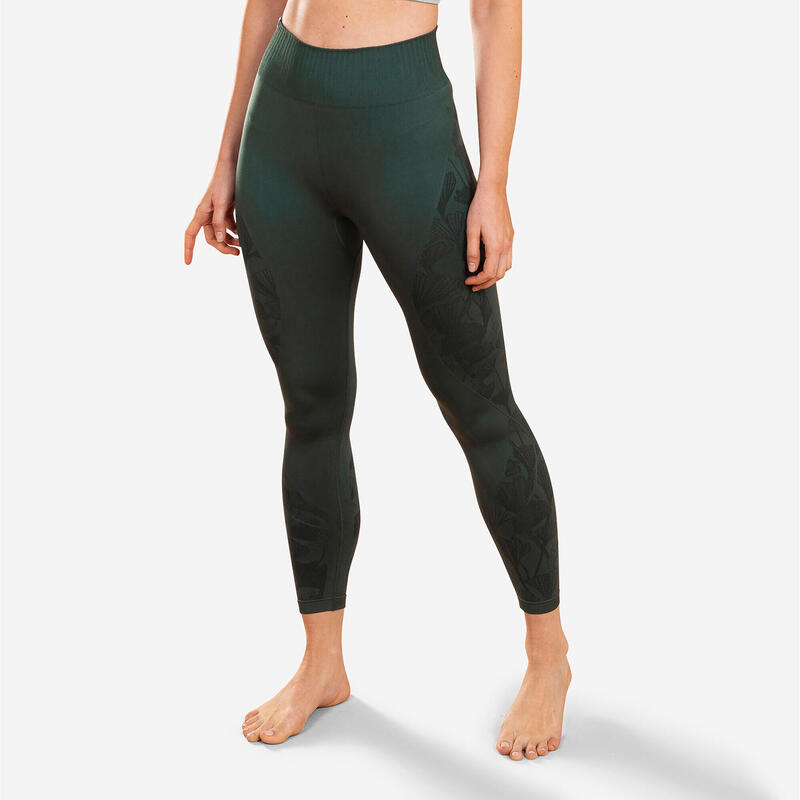 Leggings 7/8 donna yoga senza cuciture traspiranti verde scuro
