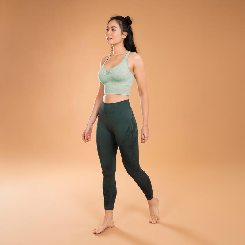 Leggings 7/8 donna yoga senza cuciture traspiranti verde scuro